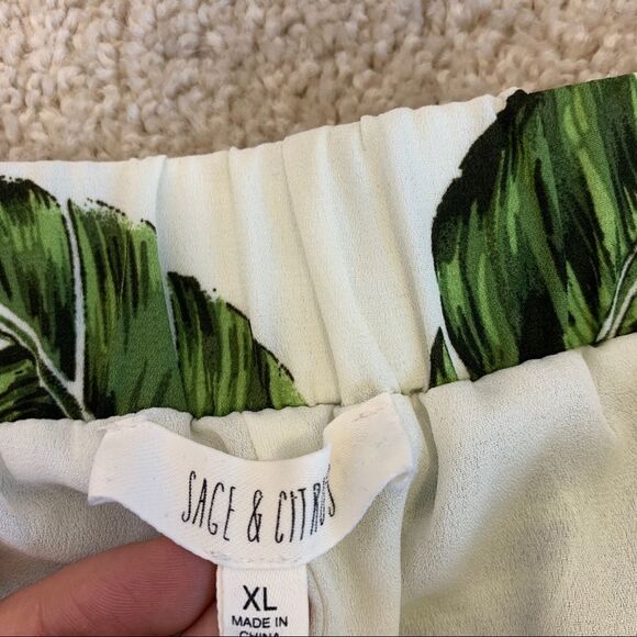 Sage & Citrus green leaf tropical wide leg cropped pants Sz XL - Picture 8 of 14